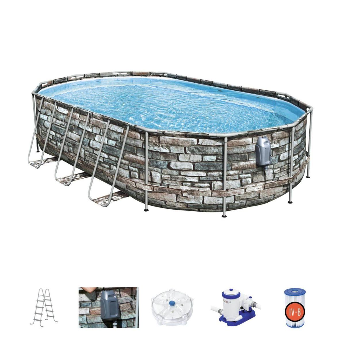 Каркасный бассейн 610х366х122 см, дизайн камень, аксессуары, BESTWAY, 56719 Каркасный бассейн 610х366х122 см, дизайн камень, аксессуары, BESTWAY, 56719