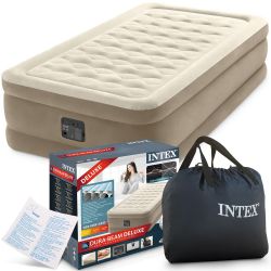 Кровать надувная 99х191х46 см со встроенным электронасосом, бежевая, INTEX 64426/64456