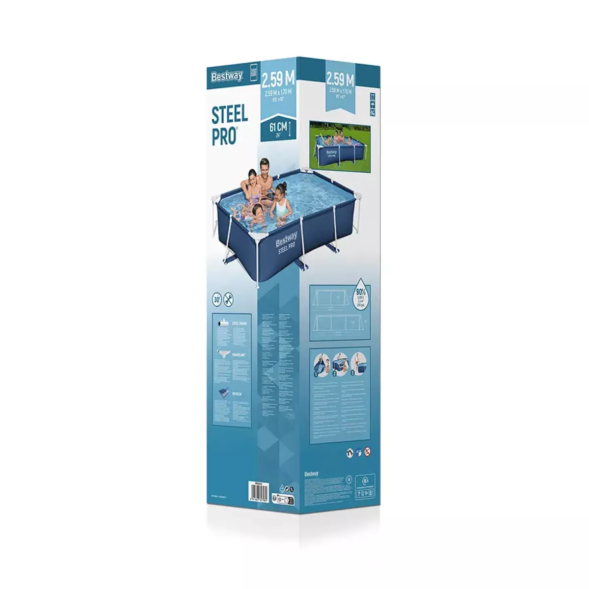 Бассейн каркасный 259x170x61 см без фильтра, прямоугольный, BESTWAY 56403 Бассейн каркасный 259x170x61 см без фильтра, прямоугольный, BESTWAY 56403